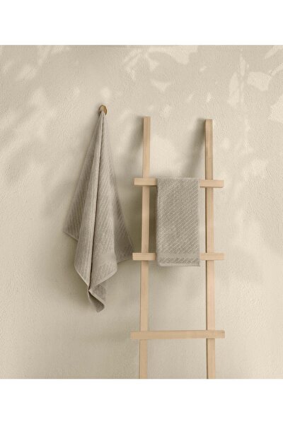 Picture of Koza Home Likya 100% Cotton Jacquard Border Mink 2-Piece Dowry Towel Set Cross Striped 1016A 70 x 140 - 50 x 90