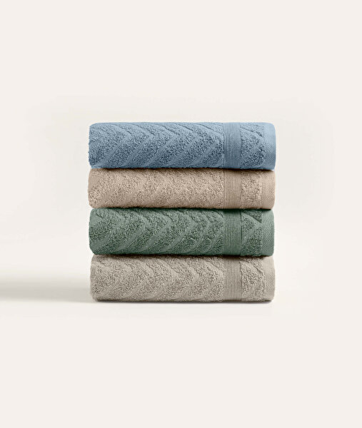 Picture of Koza Home Likya 100% Cotton Jacquard Border Herringbone 4-Piece Face Dowry Towel Set 1025A Standard