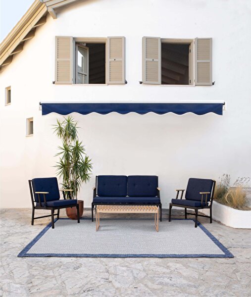 Picture of Koza Home Mist Navy Blue Double Garden Chair Black Frame 6008 Double