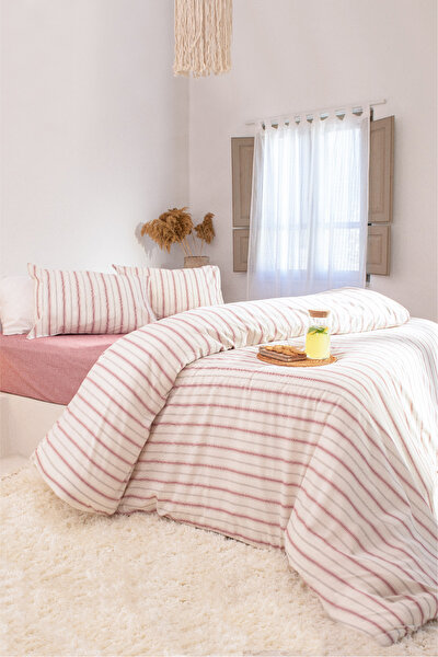 Picture of Koza Home Viento Duvet Cover Set Cotton Claret Coffee Striped Double 200x220 9522A Double