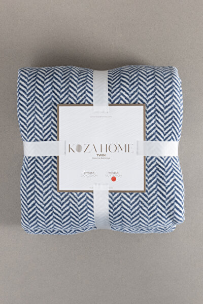 Picture of Koza Home Twin Blanket Soft Cotton Single Blanket Blue Cream 150 x 200 5015A Single