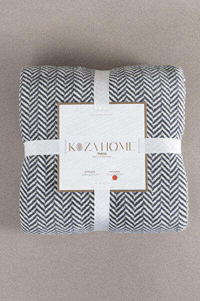 Picture of Koza Home Twin Blanket Soft Cotton Single Blanket Anthracite Cream 150 x 200 5018A Single