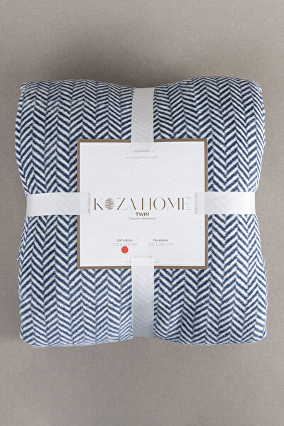 Picture of Koza Home Twin Blanket Soft Cotton Double Blanket Blue Cream 200 x 220 5019A Double