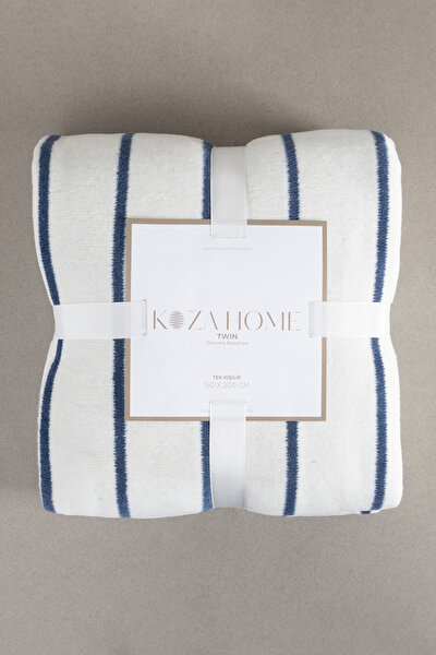 Picture of Koza Home Twin Blanket Soft Cotton Single Blanket Blue Cream 150 x 200 5023A Single