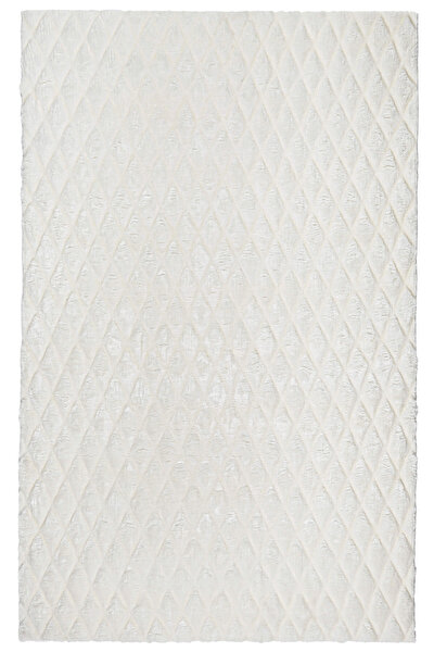 Picture of Koza Carpet Sheepskin Washable Non-Slip Base Diamond Patterned White Carpet 60 x 100