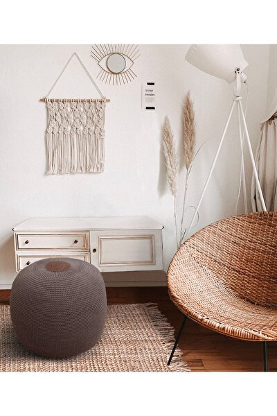 Picture of Koza Home Fluffy Knitted Pouf Brown 8006 50 x 50