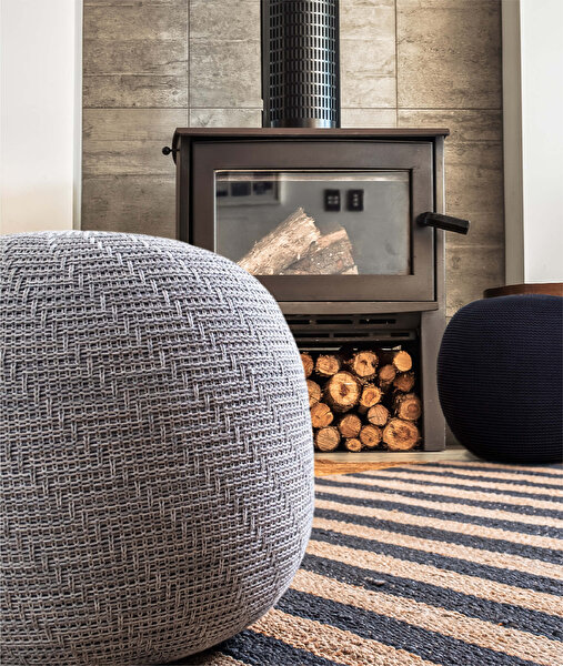 Picture of Koza Home Fluffy Knitted Pouf Gray 8007 50 x 50