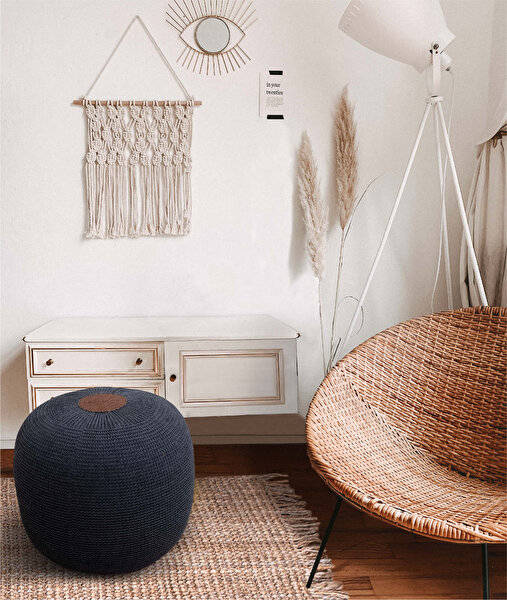 Picture of Koza Home Fluffy Knitted Pouf Anthracite 8008 50 x 50