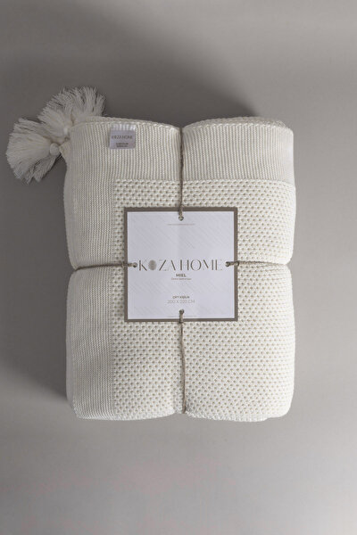 Picture of Koza Home Miel Cream Double Blanket with Pom Pom Edge 200x220 37100 Double