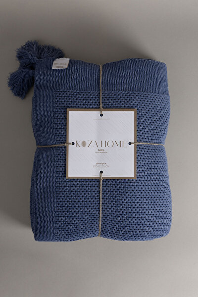Picture of Koza Home Miel Indigo Edge Pompom Double Blanket 200x220 37115 Double