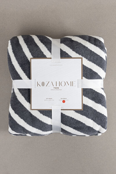 Picture of Koza Home Twin Blanket Soft Cotton Single Blanket Anthracite Cream 150 x 200 5034A Single
