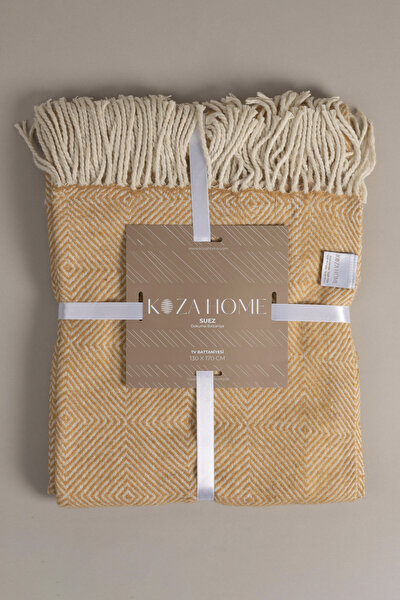 Picture of Koza Home Suez Mustard White Color Wool Tv Blanket 91250 130x170 cm Single