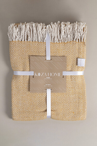 Picture of Koza Home Suez Mustard White Color Wool Single Blanket 91251 150x200 cm Single