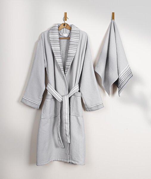 Picture of Koza Home Limira 2 Piece Set Gray Cotton 1 Bathrobe SM 1 Dowry Towel 50x90 2232 SM
