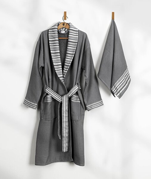 Picture of Koza Home Limira 2 Piece Set Anthracite Cotton 1 Bathrobe L-XL 1 Dowry Towel 50x90 2234 L-XL