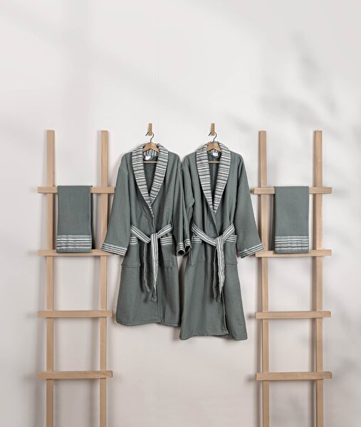 Picture of Koza Home Limira Set of 4 Green Cotton 2 Bathrobes (1 SM)-(1 L-XL) 2 Dowry Towels 50x90 2240 SML-XL