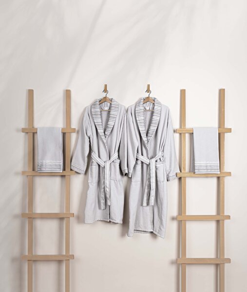 Picture of Koza Home Limira Set of 4 Gray Cotton 2 Bathrobes (1 SM)-(1 L-XL) 2 Dowry Towels 50x90 2242 SML-XL