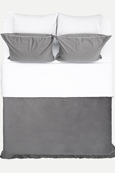 Picture of Koza Home Linda Anthracite Velvet Double Duvet Cover Set 200x220 4 Pillows 5011 200 x 220