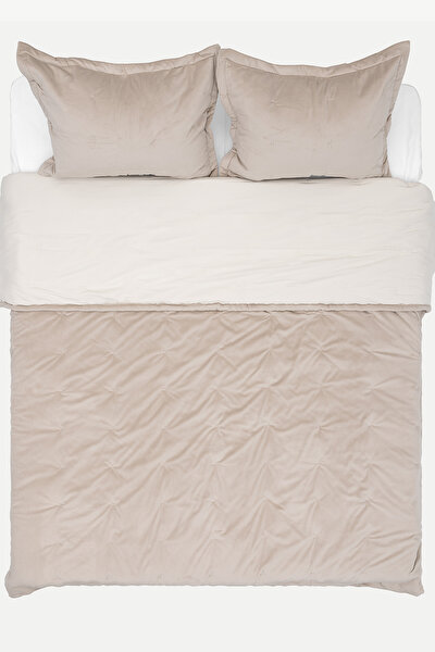 Picture of Koza Home Elite Beige Velvet Double Bedspread 230x250 2 Pillow 50x70 5023 230 x 250