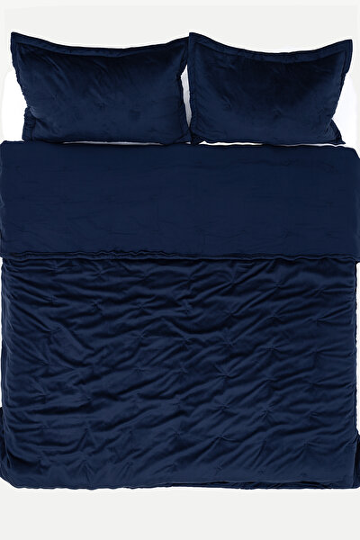 Picture of Koza Home Elite Navy Blue Velvet Double Bedspread 230x250 2 Pillow 50x70 5024 230 x 250