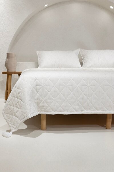 Picture of Koza Home Stella Cream Double Bedspread with Diamond Pattern 230x250 2 Pillow 50x70 5028 230 x 250