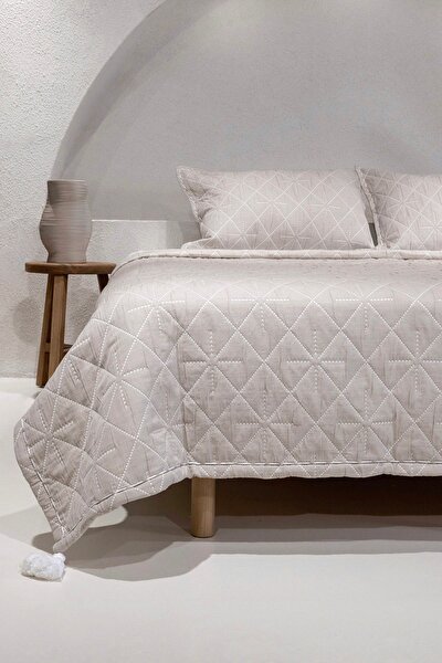 Picture of Koza Home Stella Beige Double Bedspread with Diamond Pattern 230x250 2 Pillow 50x70 5029 230 x 250