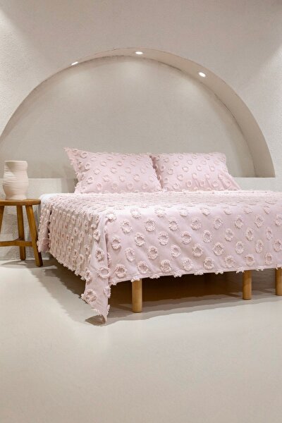 Picture of Koza Home Sitra Powder Double Tassel Bedspread 230x250 2 Pillow 50x70 5032 230 x 250
