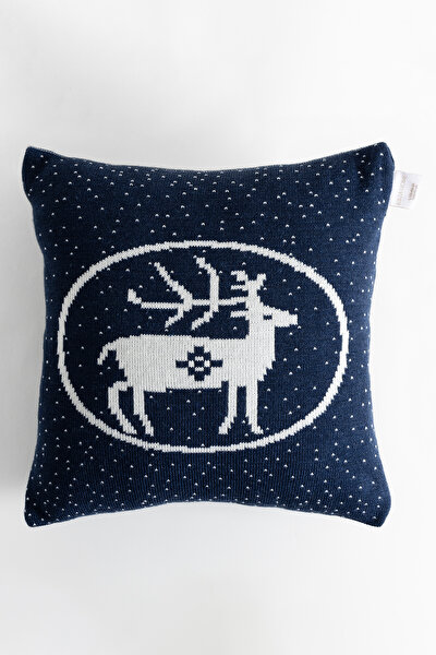 Picture of Koza Home Destino Blue New Year Christmas Deer Patterned Square Cushion Cover 45x45 2027 45 x 45