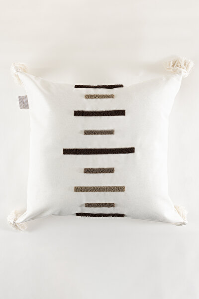 Picture of Koza Home Craft Multi Stripe Patterned Tassel Bead Fiber Filled Cushion 43 x 43 35300A 43 x 43