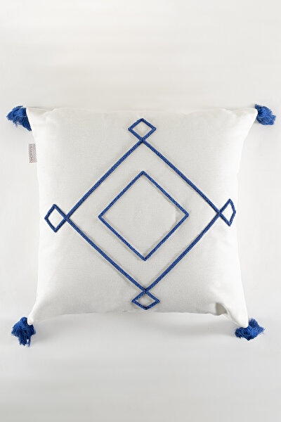 Picture of Koza Home Craft Blue Diamond Slice Patterned Tassel Beaded Fiber Filled Cushion 43 x 43 35303A 43 x 43