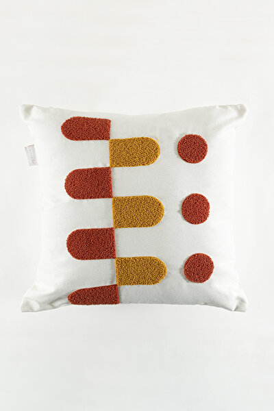 Picture of Koza Home Craft Mustard Tile Circular Patterned Beaded Fiber Filled Cushion 43 x 43 35305A 43 x 43