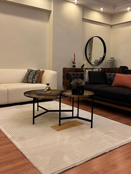 Picture of Koza Carpet Farahan Cream Cinnamon Geometric Dustproof Living Room Corridor Balcony Terrace Garden Living Room Carpet A0859A 60 x 100