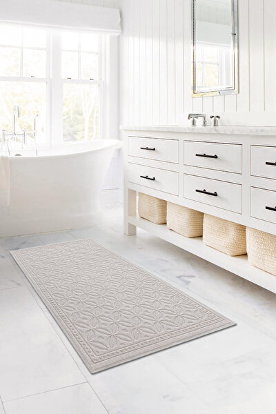 Picture of Koza Halı Country 100% Cotton Kilim Cream Bath Mat Corridor and Entrance Carpet 80x150 8597 80 x 150