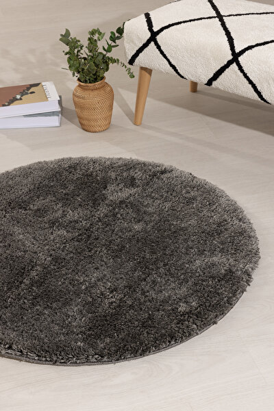 Picture of Koza Home Douro Shaggy Bath Mat Smoke Non-Slip Base Circle 100 x 100 cm 100 x 100