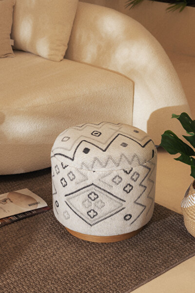 Picture of Koza Home Bliss Gray Ethnic Patterned Cream Puff 45 X H 42 Cm 4280 45 x 42