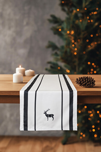 Picture of Koza Home Charm Black Deer Printed Cream Runner 45X140 35261A 45 x 140