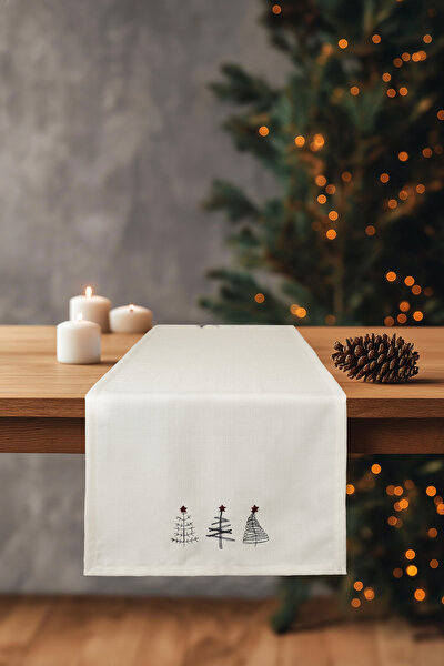 Picture of Koza Home Charm Special Pine Tree Embroidered Cream Runner 45X140 35262A 45 x 140