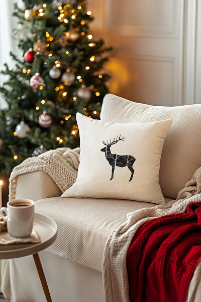 Picture of Koza Home Charm Black Deer Printed White Cushion 43X43 35263A 43 x 43