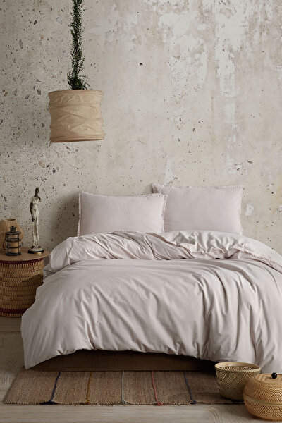 Picture of Koza Home Boho Plain Natural Cream %100 Cotton Duvet Cover Set Double 200 x 220 7036A 200 x 220