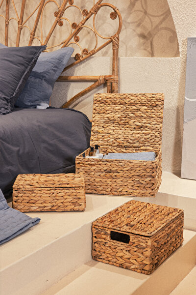 Picture of Koza Home Meander Water Hyacinth Rectangular Lidded Basket Set of 3 5111 Single