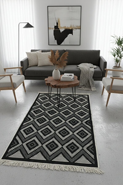 Picture of Lorvian Noletti Geometrik Desen Makinede Yıkanabilir Çift Taraflı Günlük Kullanıma Uygun Salon & Antre Kilimi Kilim