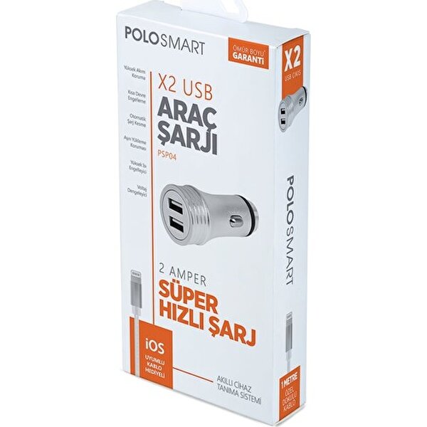 Polosmart Charger PSP04 Araç Şarjı + Lightning Kablo. ürün görseli